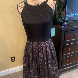 NWT Beautiful black dress with lace overlay skirt.